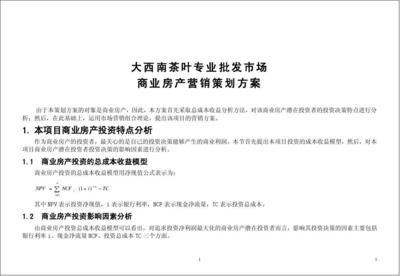 大西南茶叶专业批发市场商业房产营销策划方案